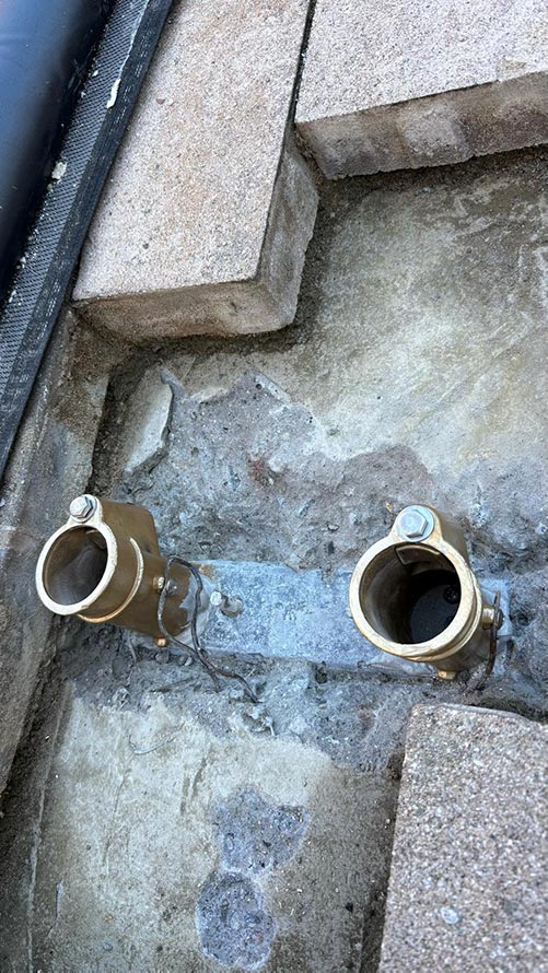 Brass pool ladder anchor socket replacement project in Carlstadt, NJ.